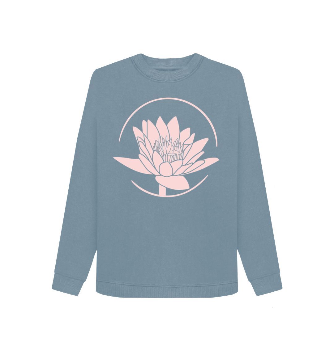 Stone Blue Lotus Crew Neck Sweatshirt