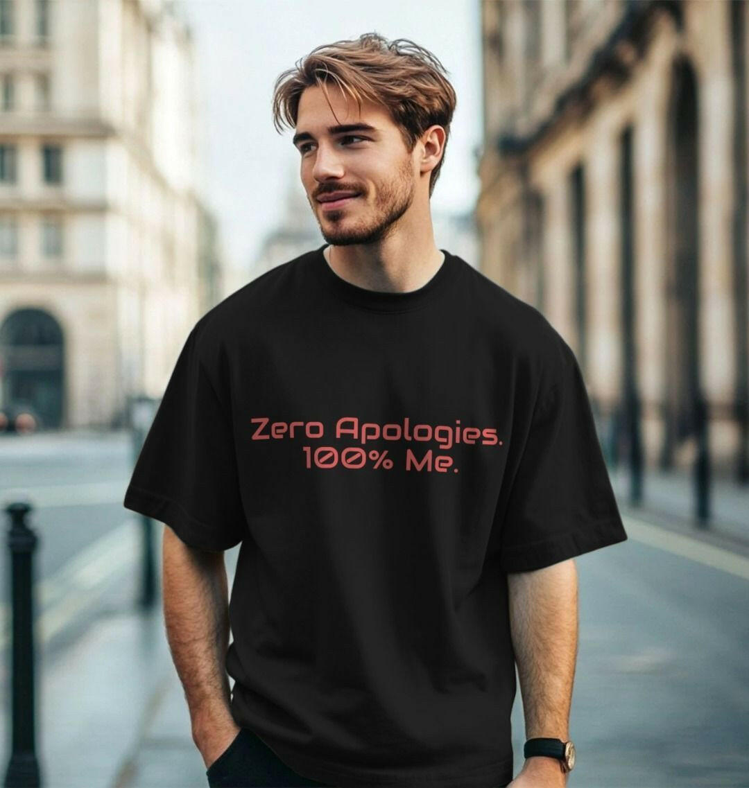 Oversized Tee with Swagger and Zero Apologies slogan, 100% Me statement shirt for confident style