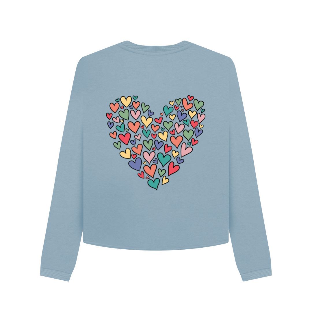 Stone Blue Many Hearts Boxy Jumper