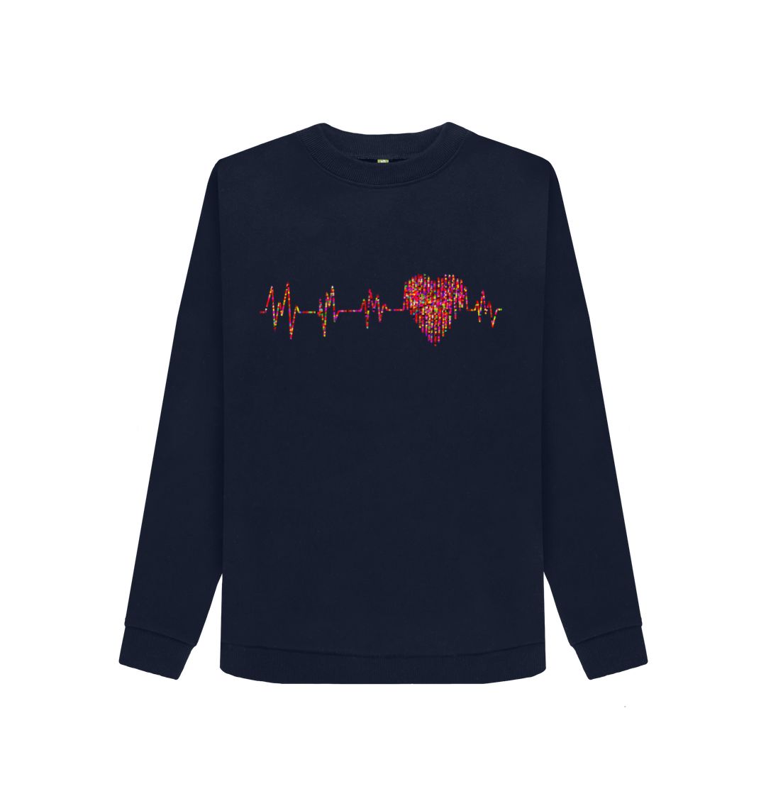 Navy Blue Heart Line Crew Neck Sweatshirt