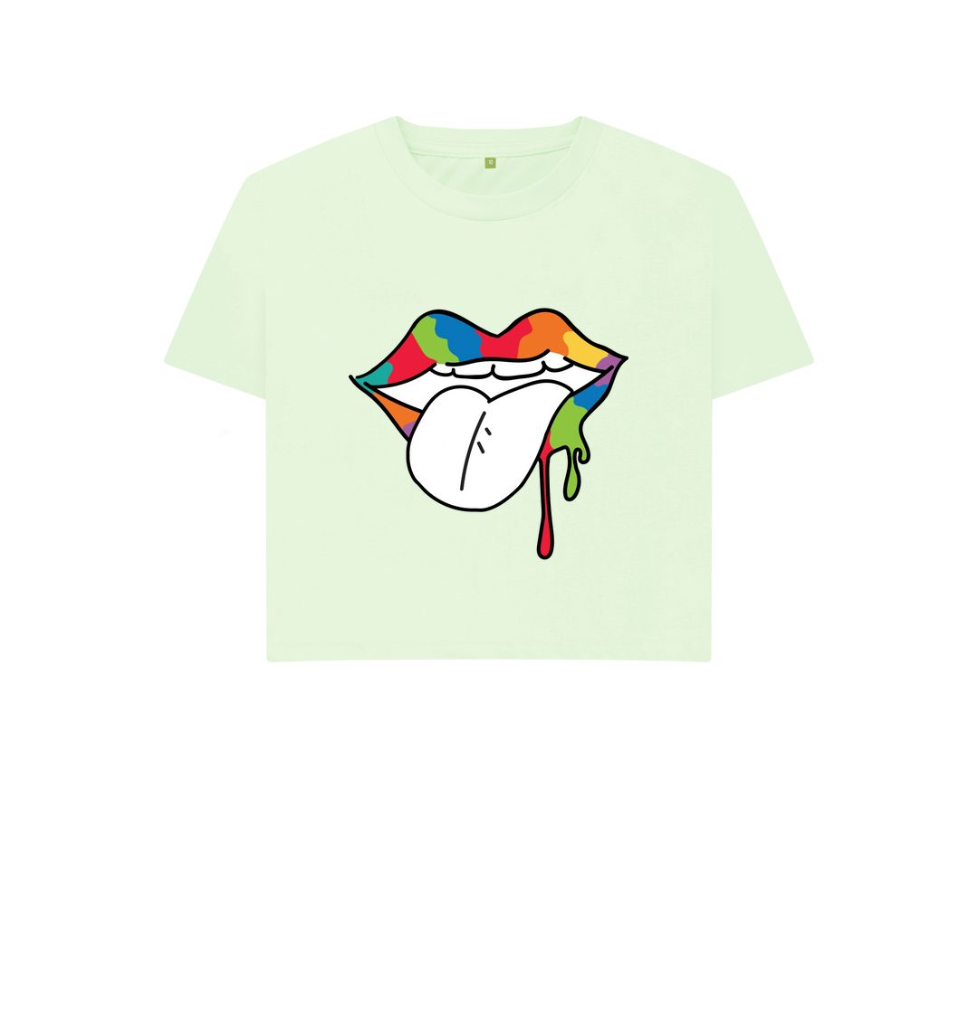 Pastel Green Rainbow Lips Boxy Tee