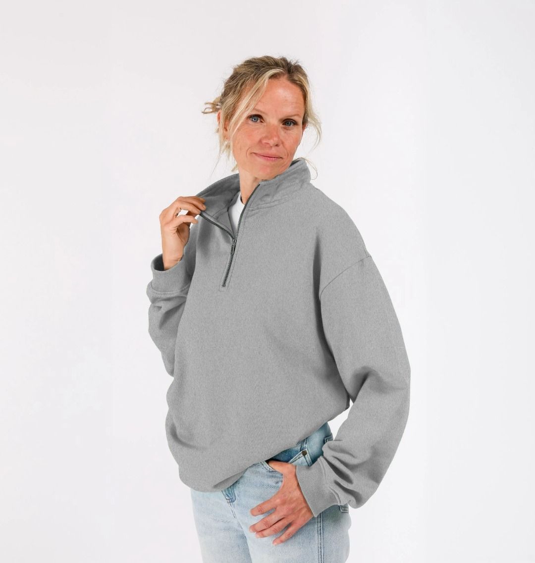 Unisex Plain Quarter-Zip Sweatshirt