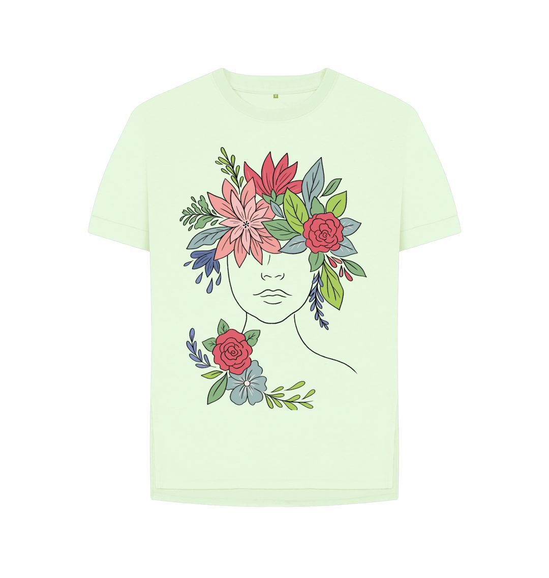 Pastel Green Headful Of Flowers Relaxed Tee