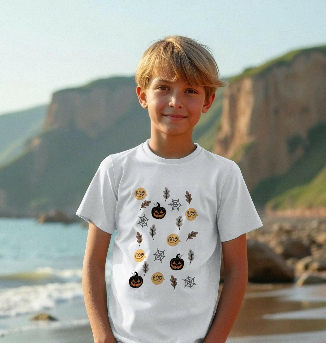 Halloween-themed organic cotton t-shirt showcasing stylish swagger for a sustainable fashion statement.