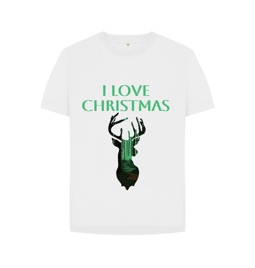 White I Love Christmas Reindeer Relaxed Tee