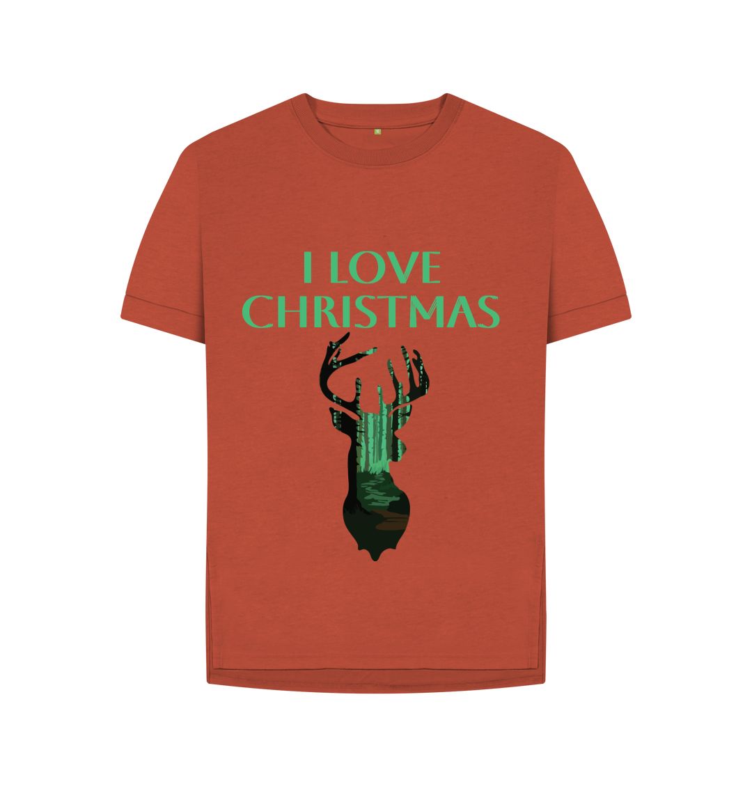 Rust I Love Christmas Reindeer Relaxed Tee