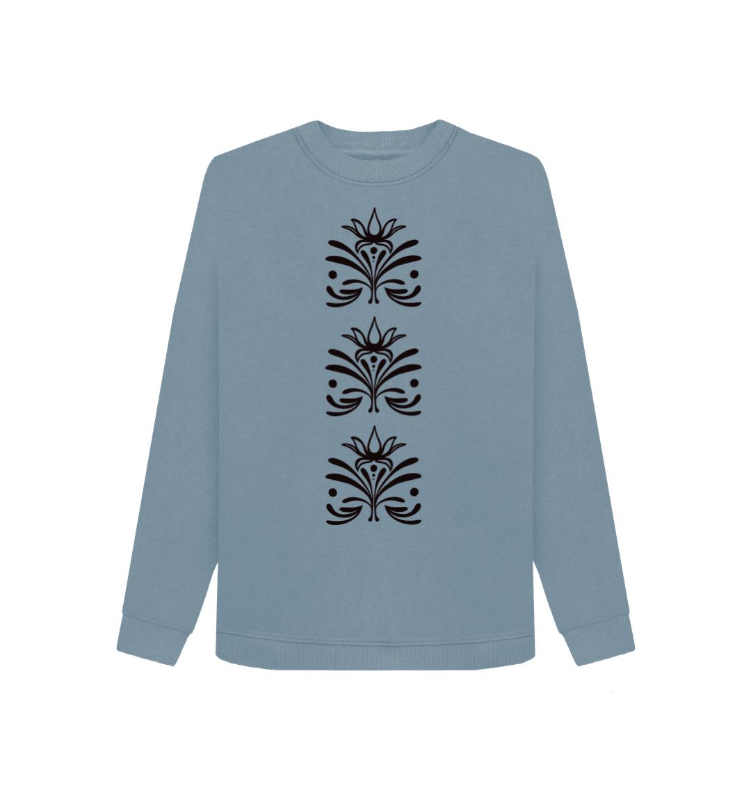 Stone Blue Patterned Crew Neck Sweatshirt