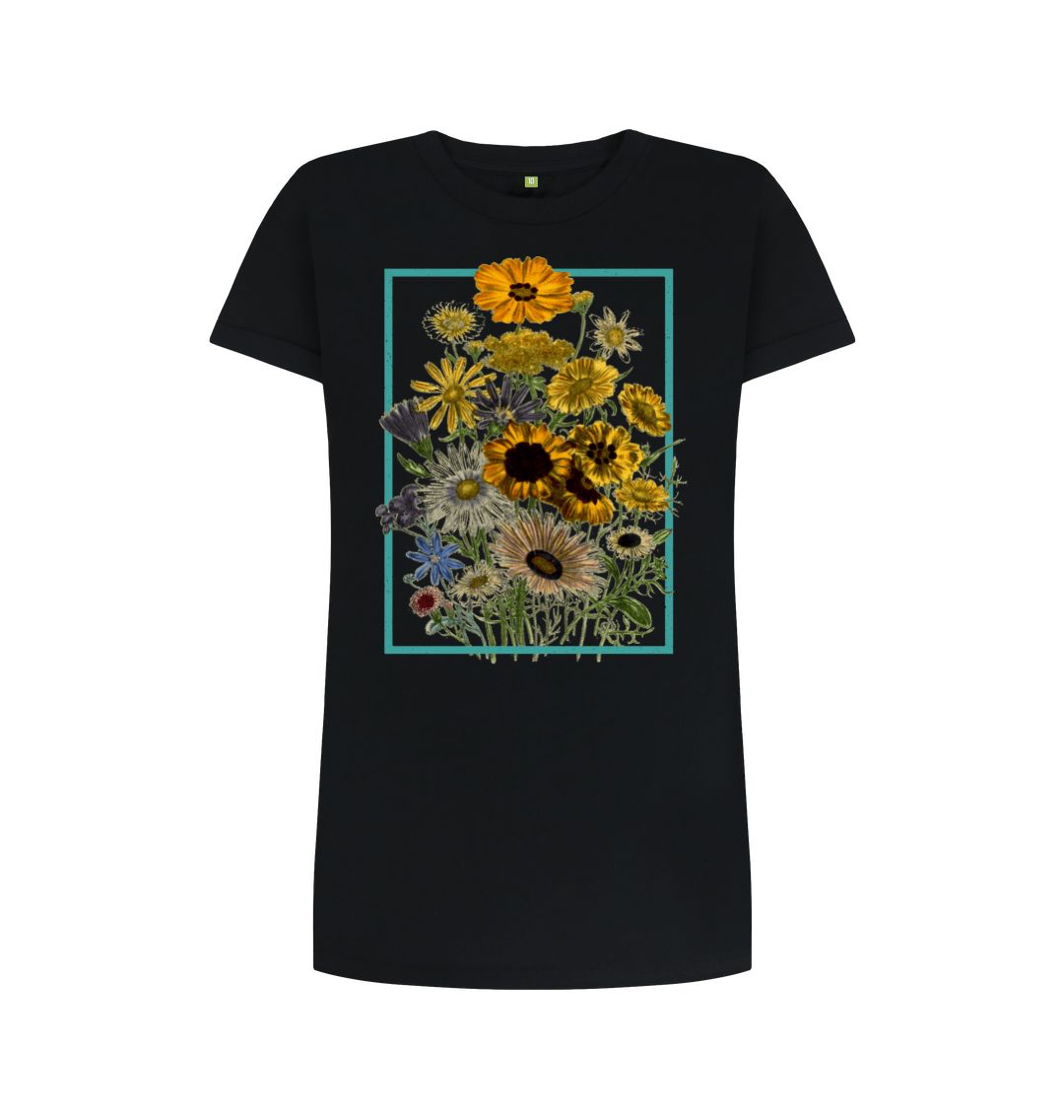 Black Wild Flowers Tee Dress