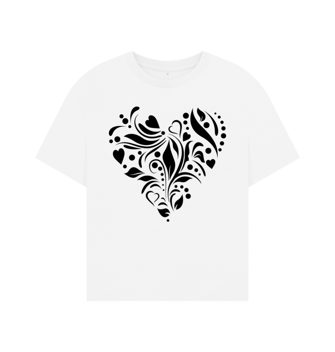 White Heart Pattern Oversized Tee