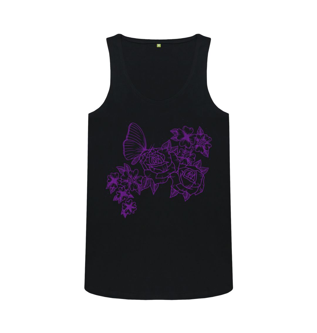 Black Roses And Butterfly Vest Top