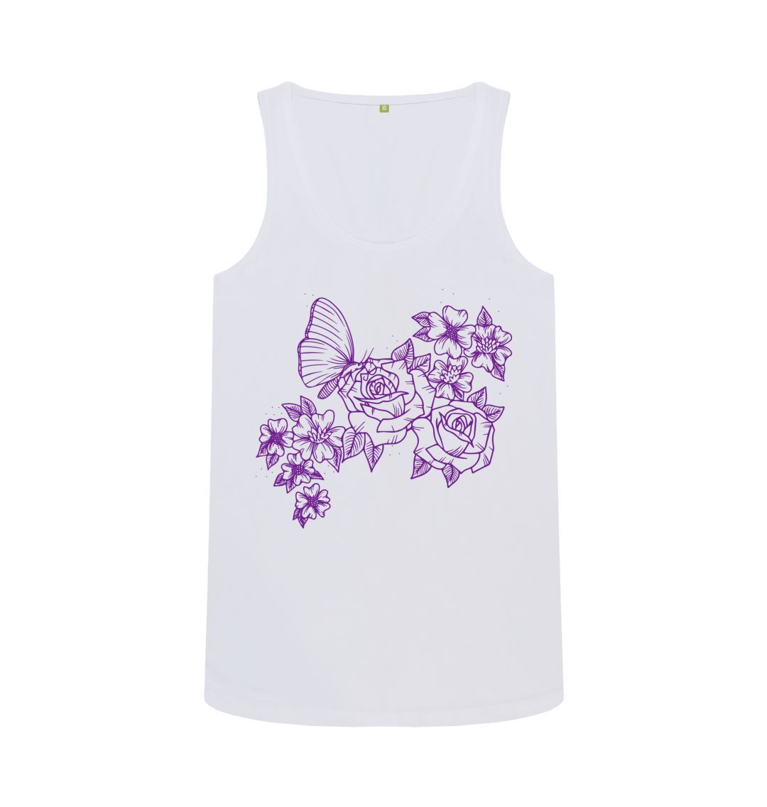 White Roses And Butterfly Vest Top