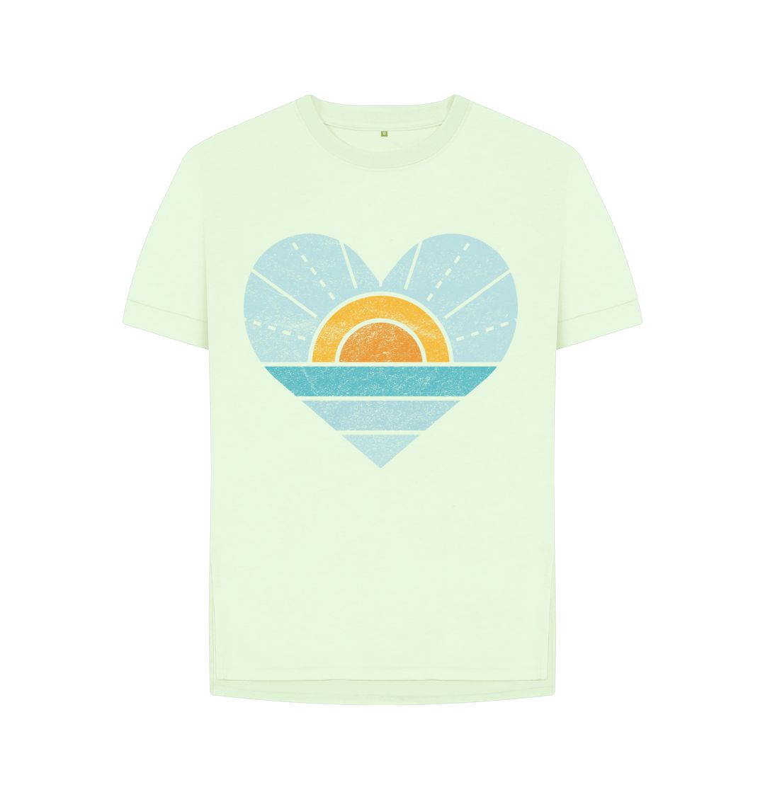 Pastel Green Heart, Sunset And Sea Relaxed Tee