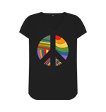 Black Organic Peace V-Neck Tee