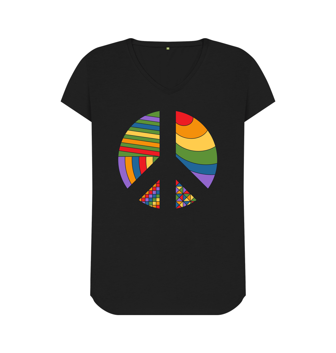 Black Organic Peace V-Neck Tee