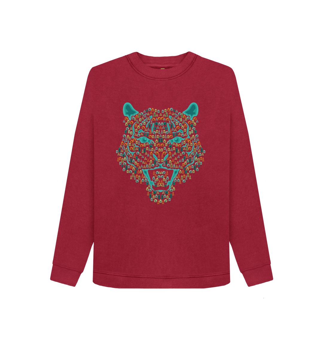 Cherry Wild Cat Tree Crew Neck Sweater