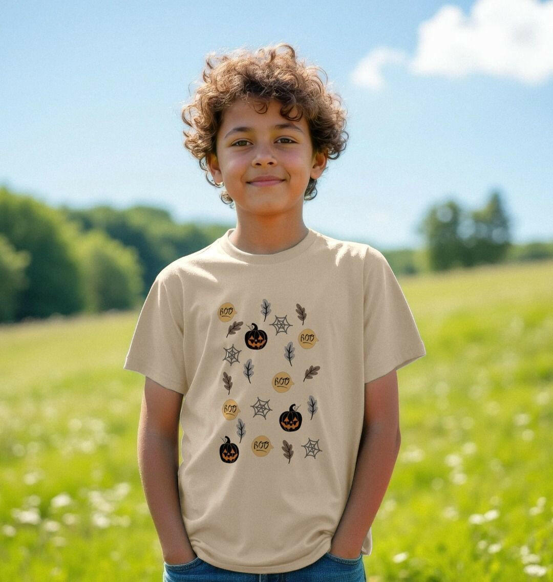 Halloween-themed organic cotton t-shirt showcasing stylish swagger for a sustainable fashion statement.
