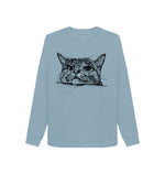 Stone Blue Peeking Cat Crew Neck sweater