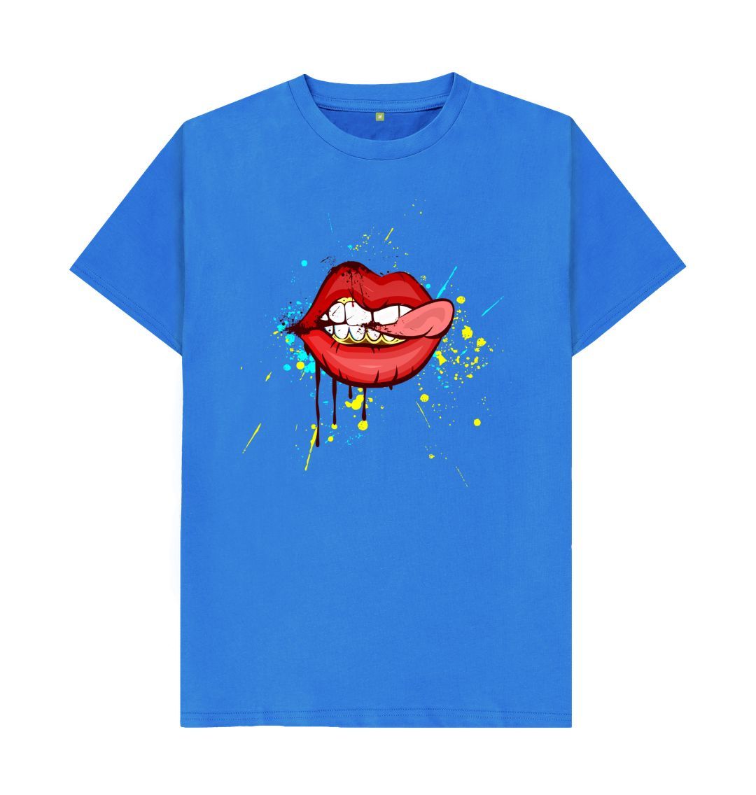 Bright Blue Red Cheeky Lips Tee