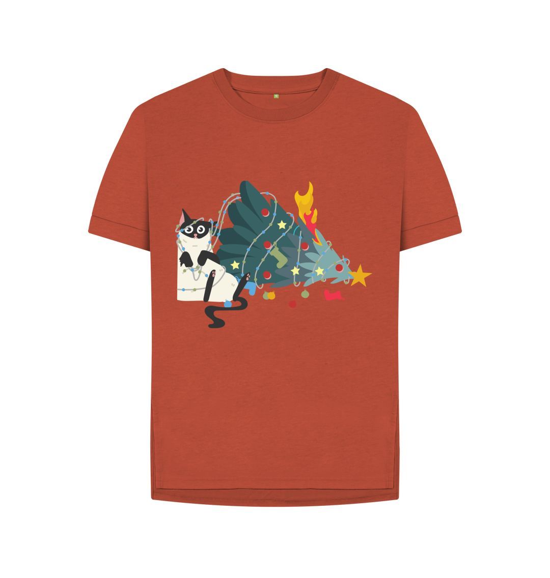 Rust Cat And The Chrsitmas Tree Tee