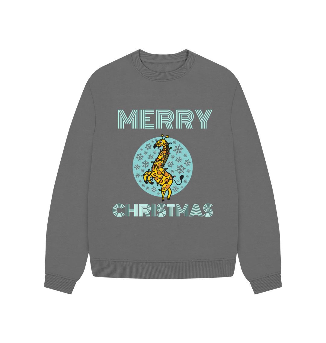 Slate Grey Merry Christmas Giraffe Oversized Jumper