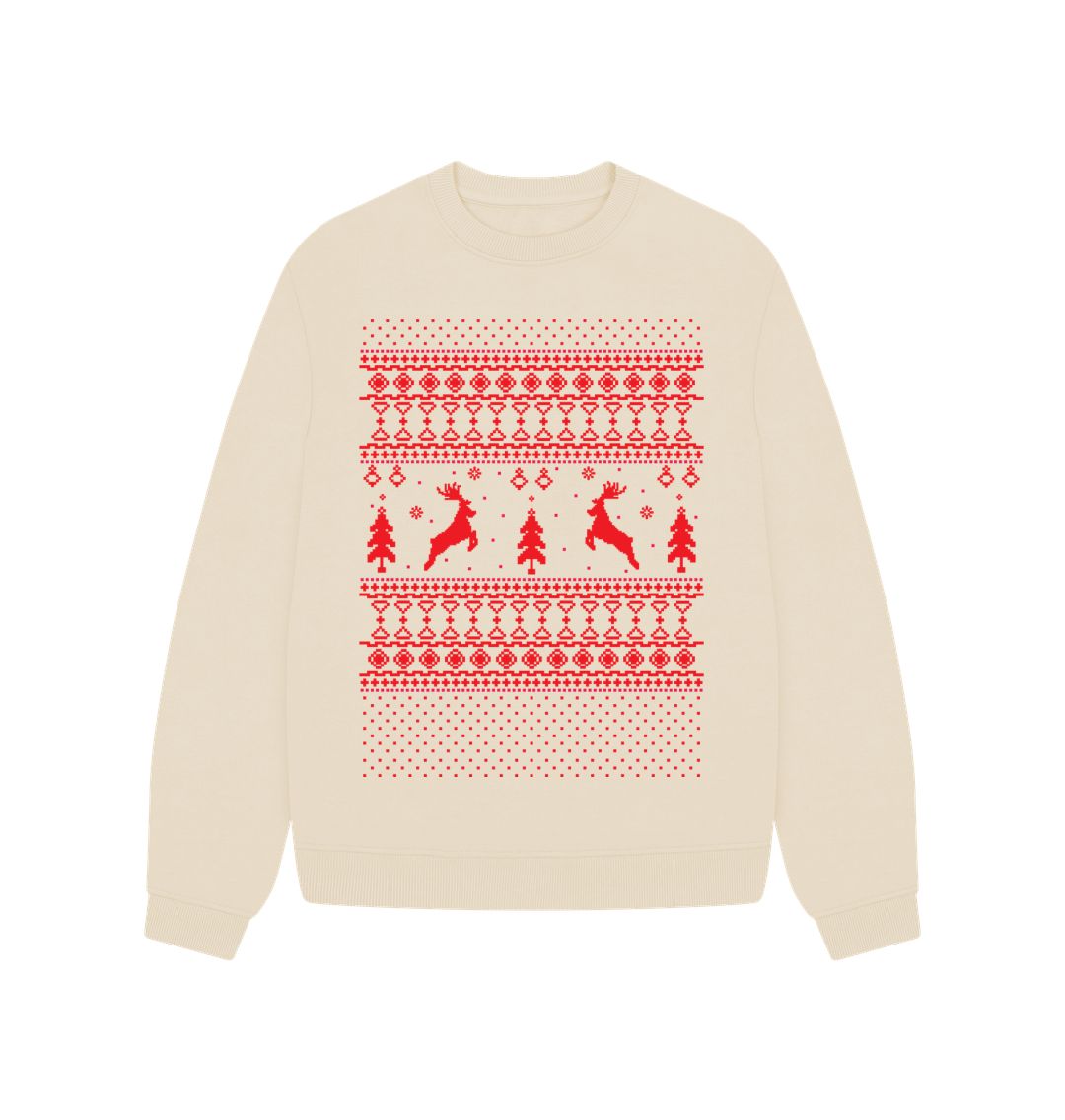 Oat Reindeer Christmas Pattern Oversized Jumper