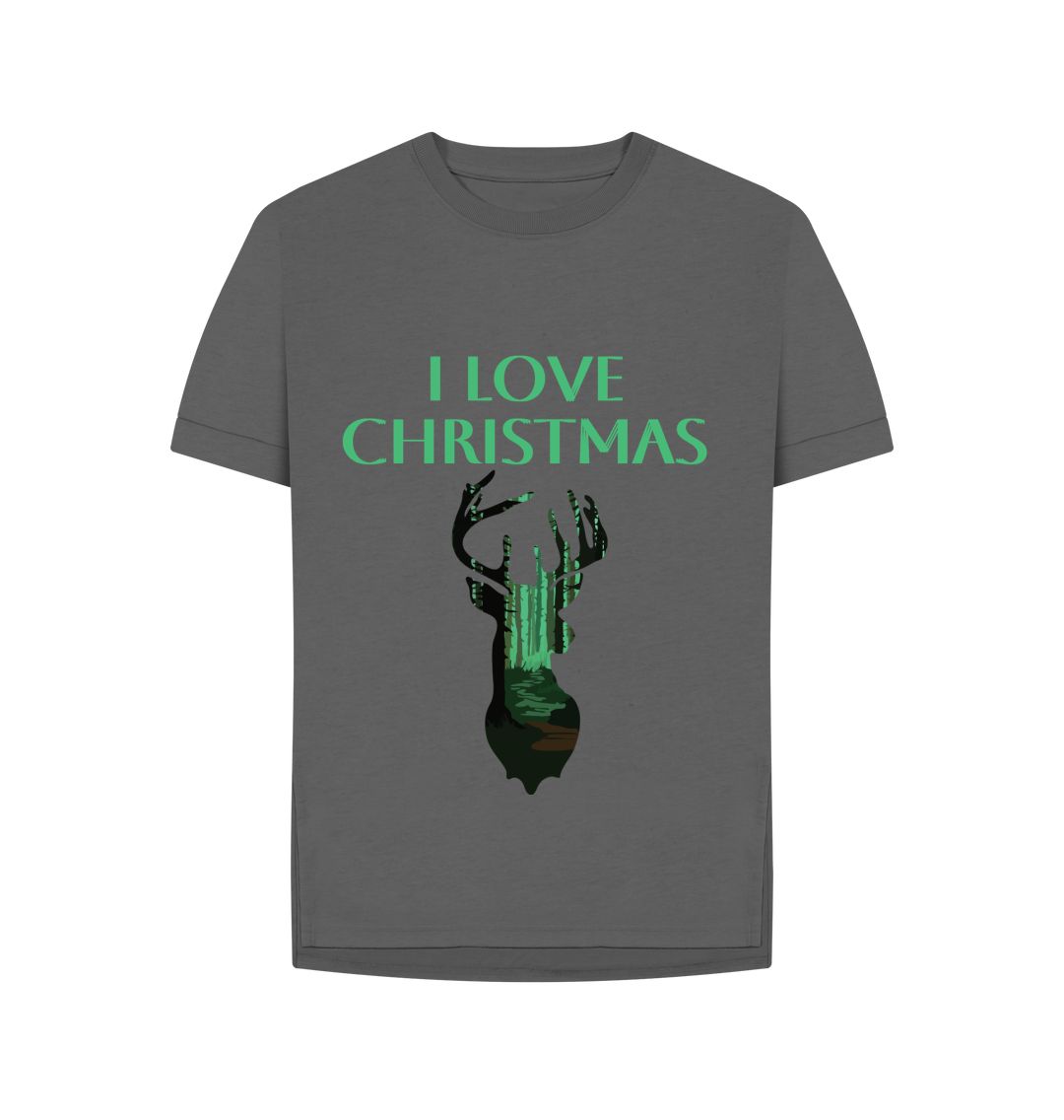 Slate Grey I Love Christmas Reindeer Relaxed Tee