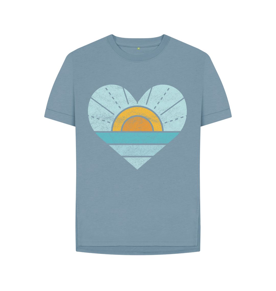 Stone Blue Heart, Sunset And Sea Relaxed Tee