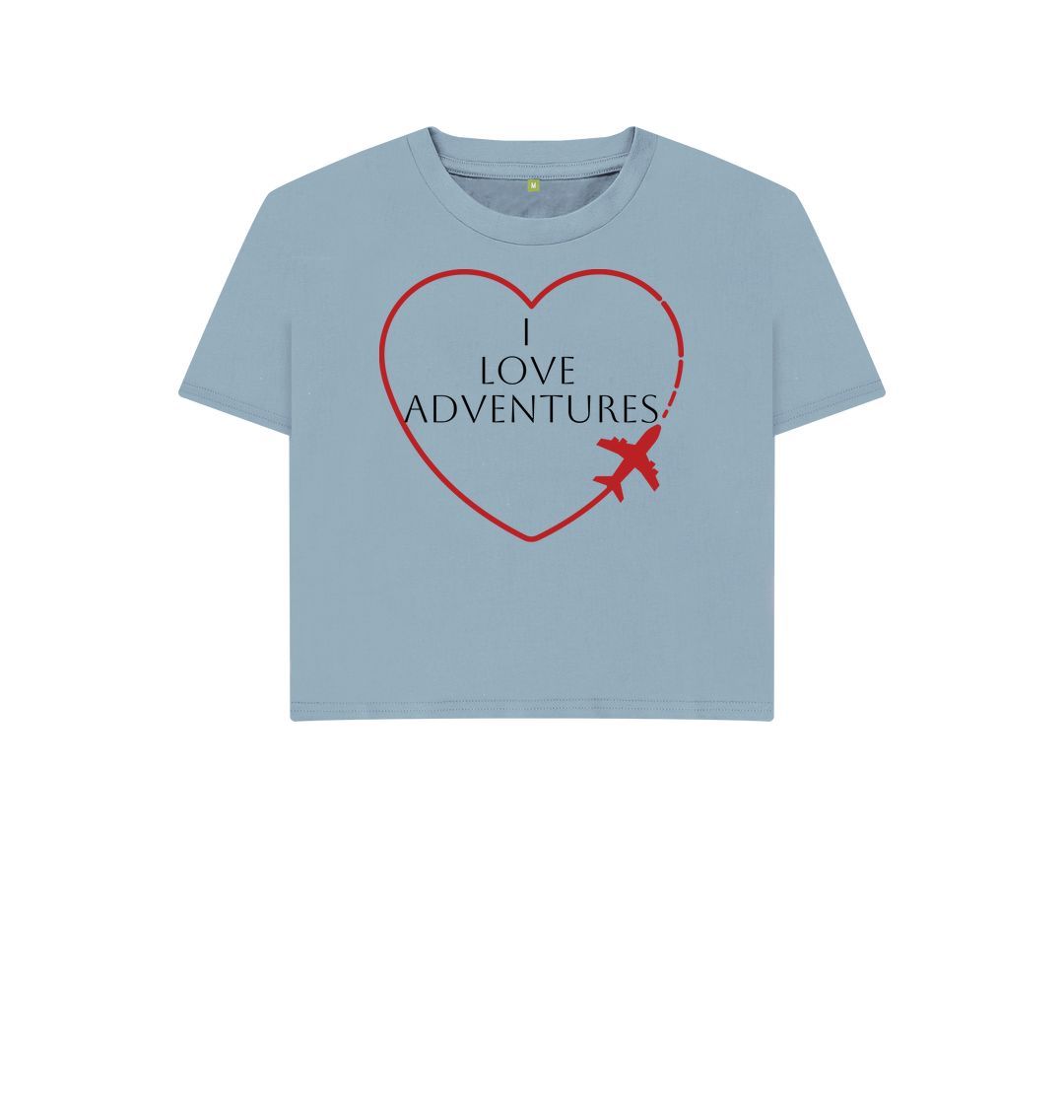 Stone Blue I Love Adventures Boxy Tee