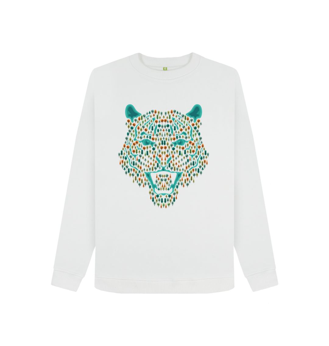 White Wild Cat Tree Crew Neck Sweater