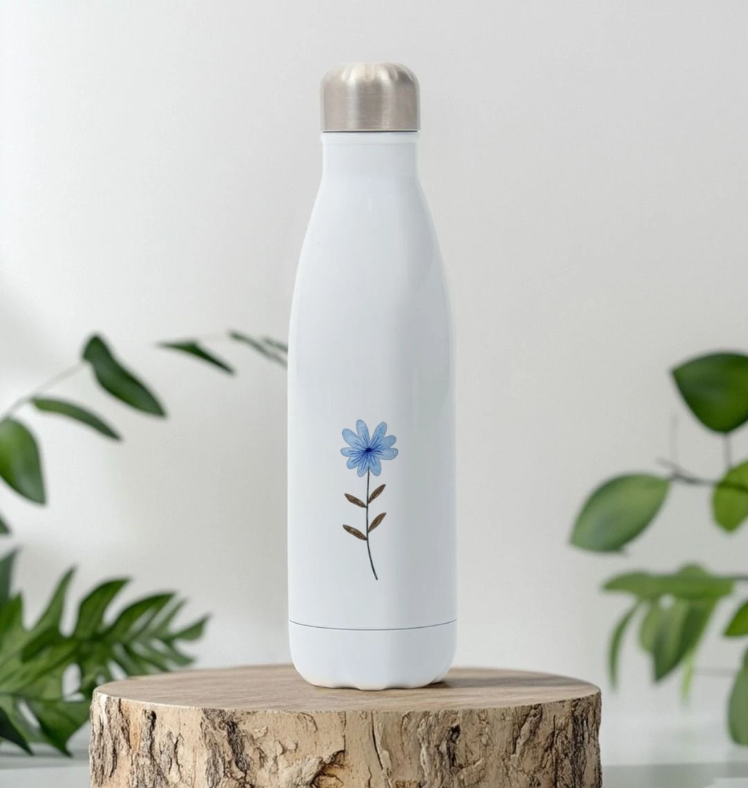 Stainless Steel Blue Flower Water Bottle