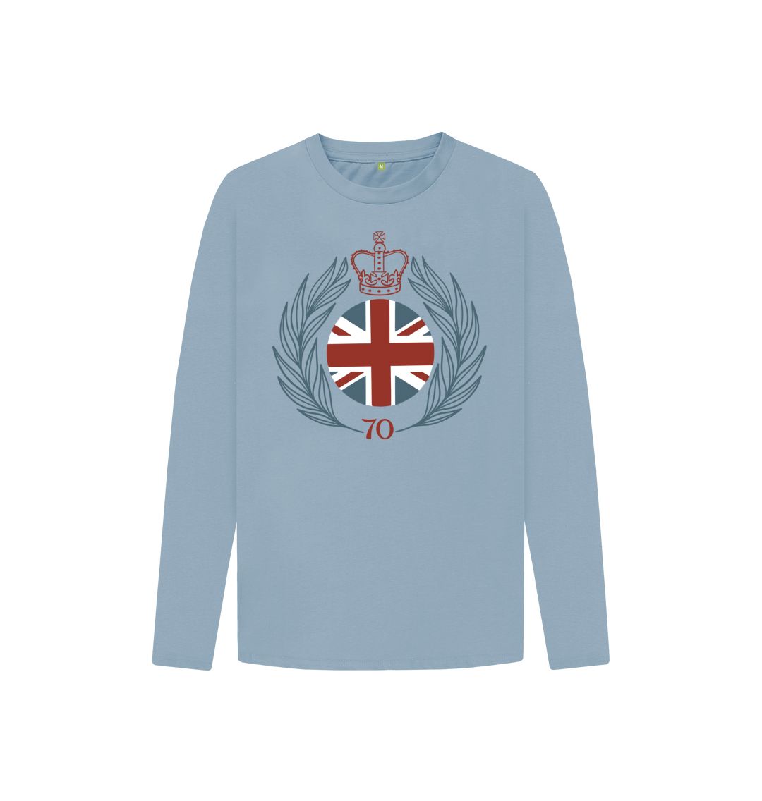 Stone Blue Kids Long Sleeve Flag and Crown Tee