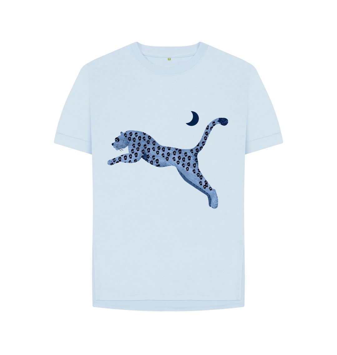 Sky Blue Relaxed Fit Wild Blue Cat Tee