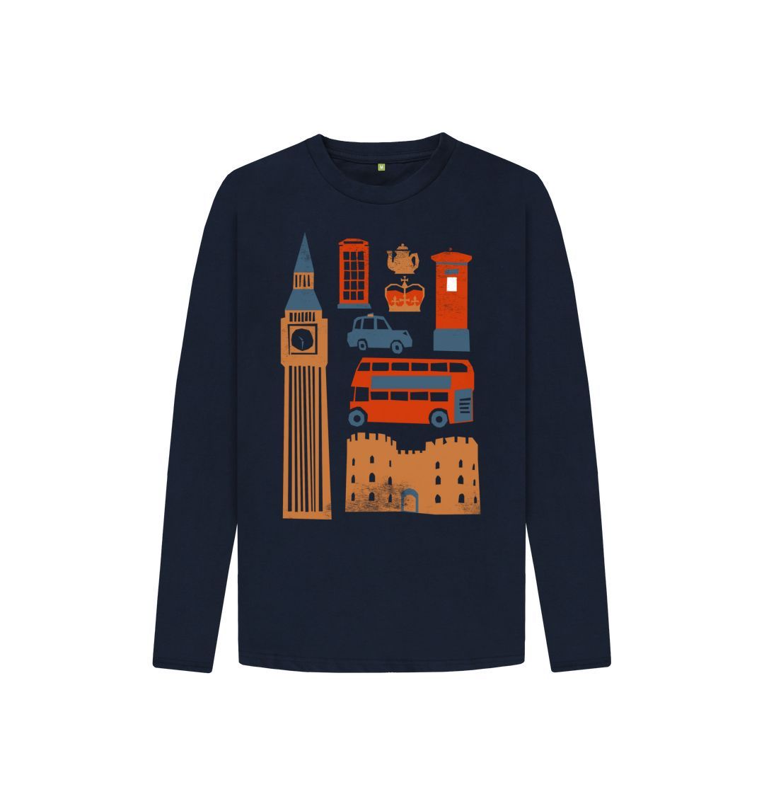 Navy Blue Kids Long Sleeve London Tee