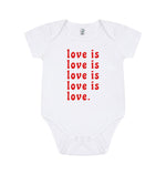 White Short Sleeve Love Is Love Baby Grow