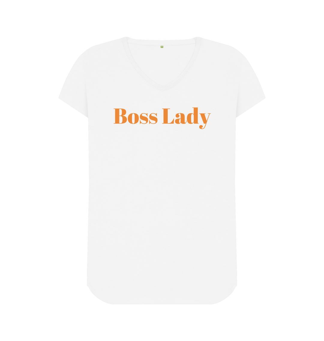 White Boss Lady V-Neck Tee