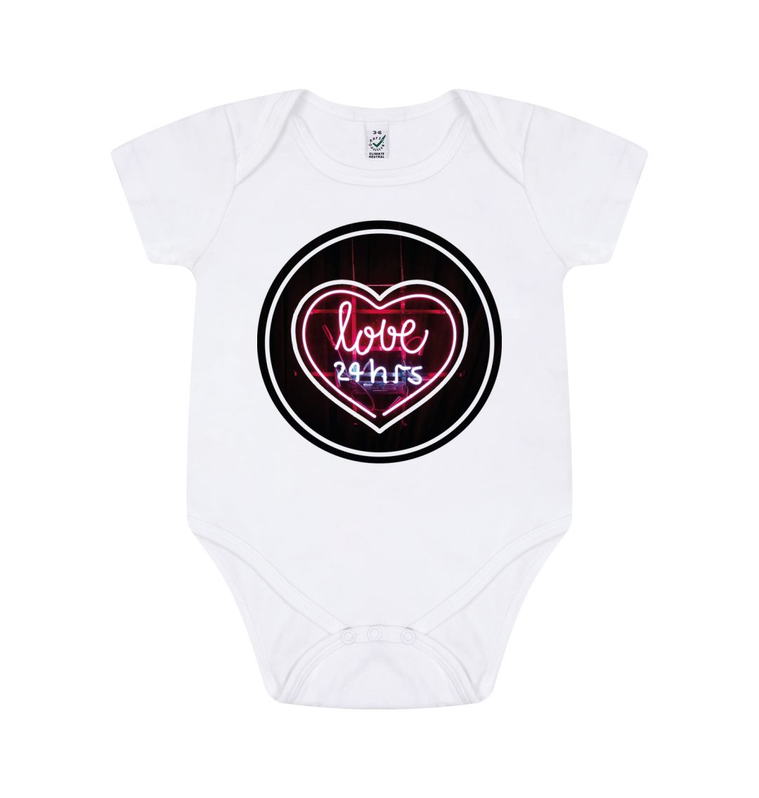 White Short Sleeve Love 24HRS Baby Grow