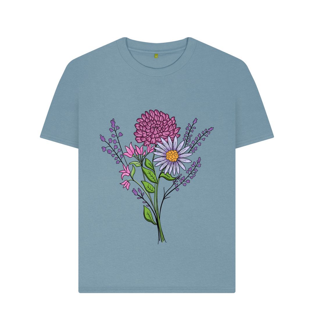 Stone Blue Pink and Purple Flowers Tee