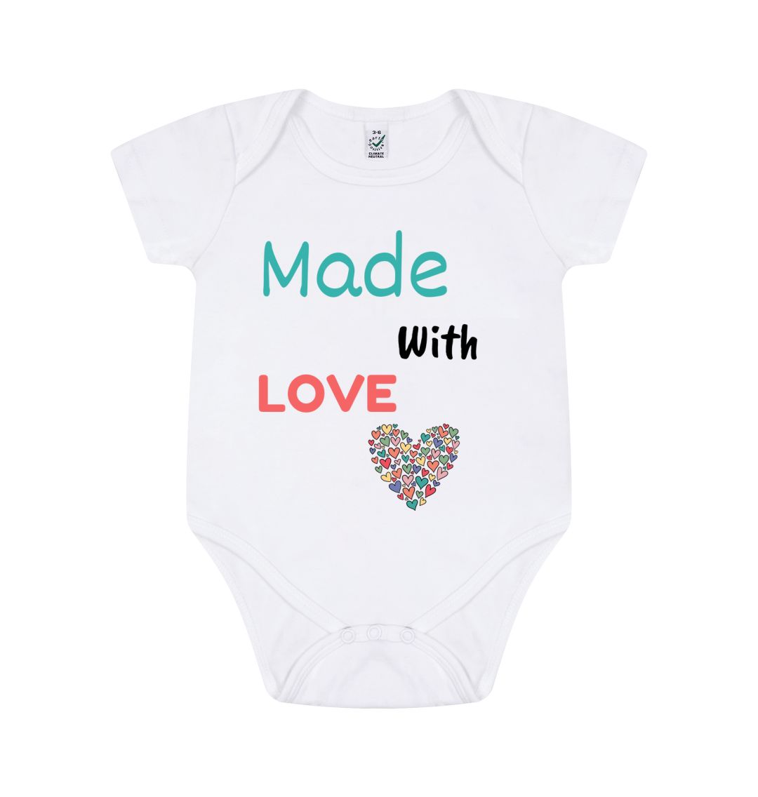 White Short Sleeve Made With Love Baby Grow