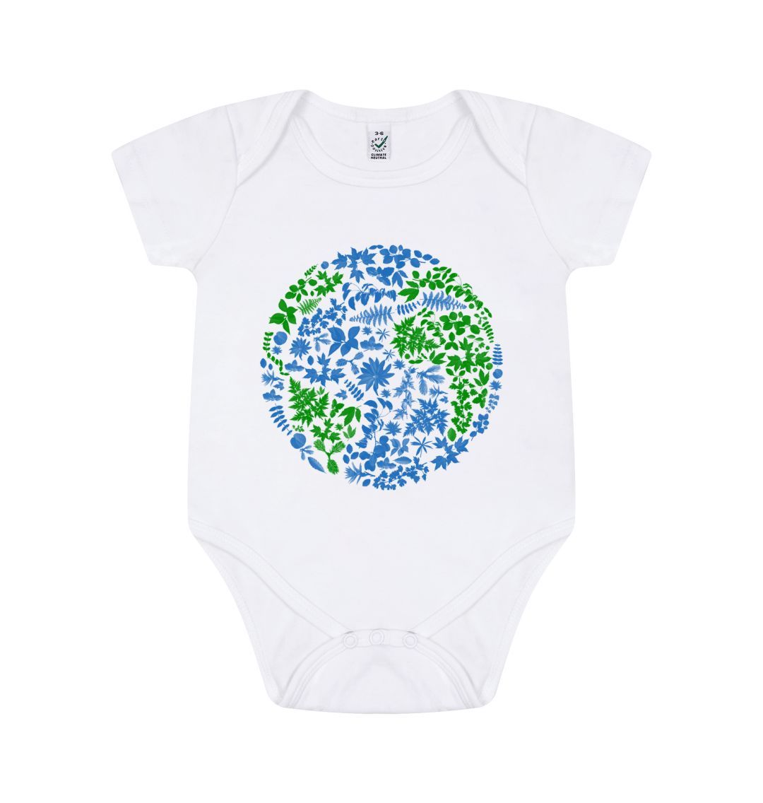 White Short Sleeve Earth Baby Grow