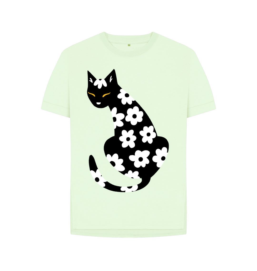 Pastel Green Flowered Cat Tee