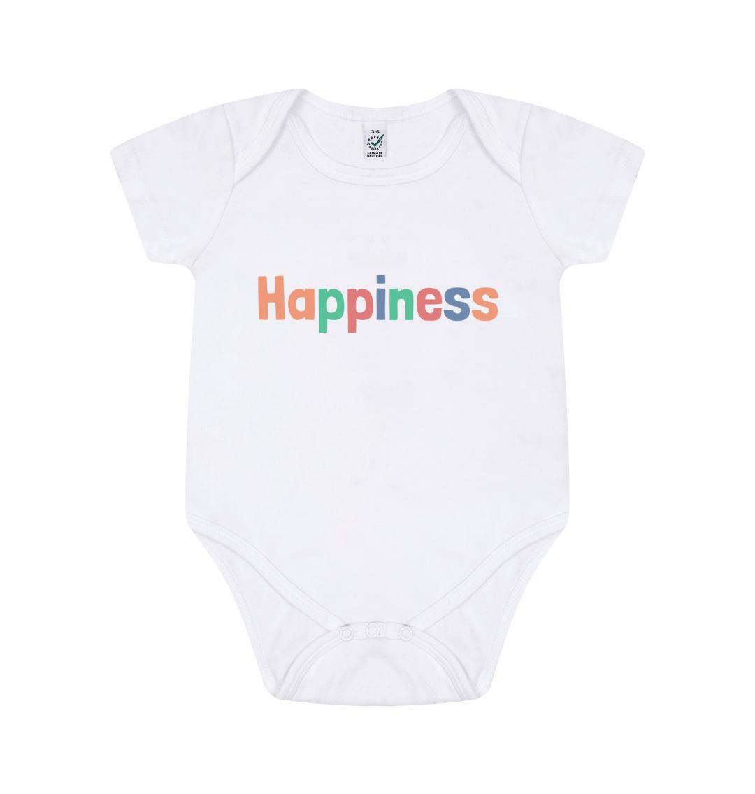 White Short Sleeve Happiness Baby Grow