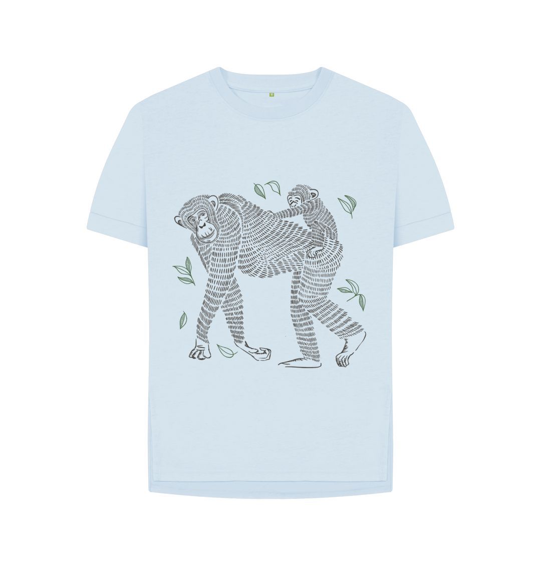 Sky Blue Chimp and Baby Woman's Tee