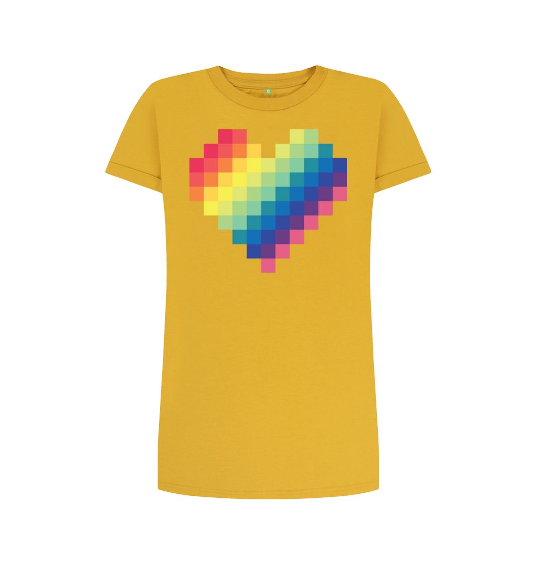 Mustard Colourful Squares Heart Tee Dress