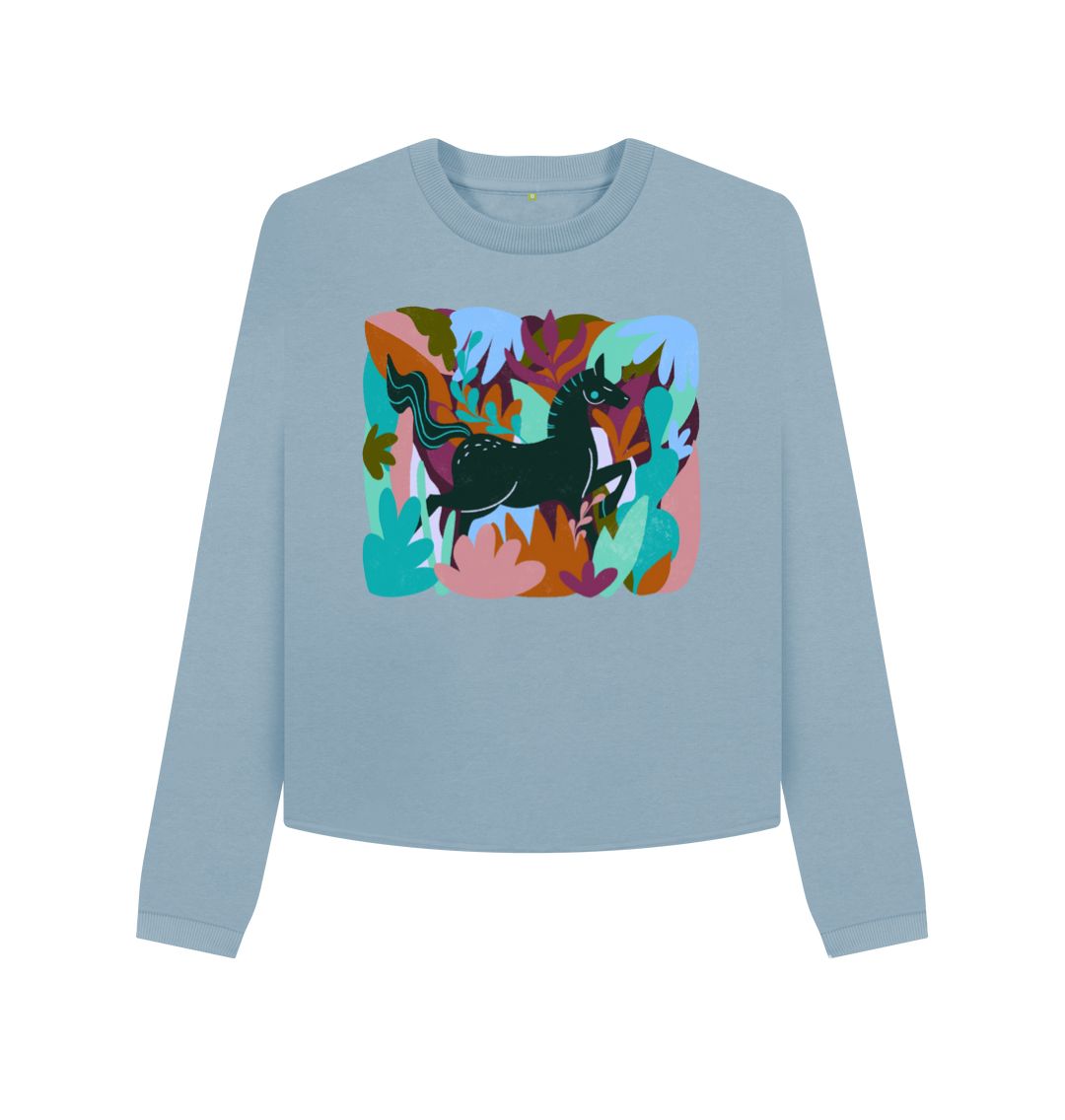 Stone Blue Black Horse Boxy Jumper