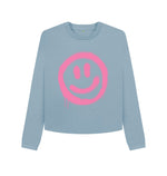 Stone Blue Pink Smiley Boxy Jumper