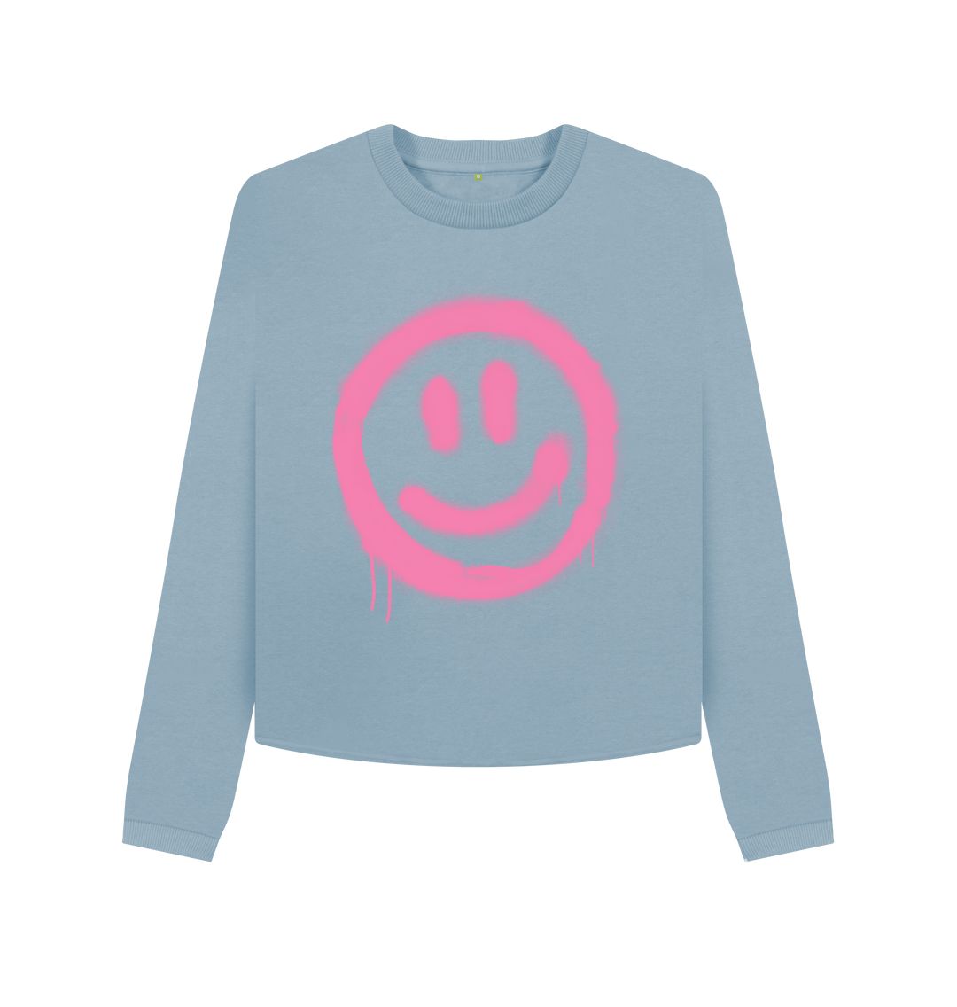 Stone Blue Pink Smiley Boxy Jumper