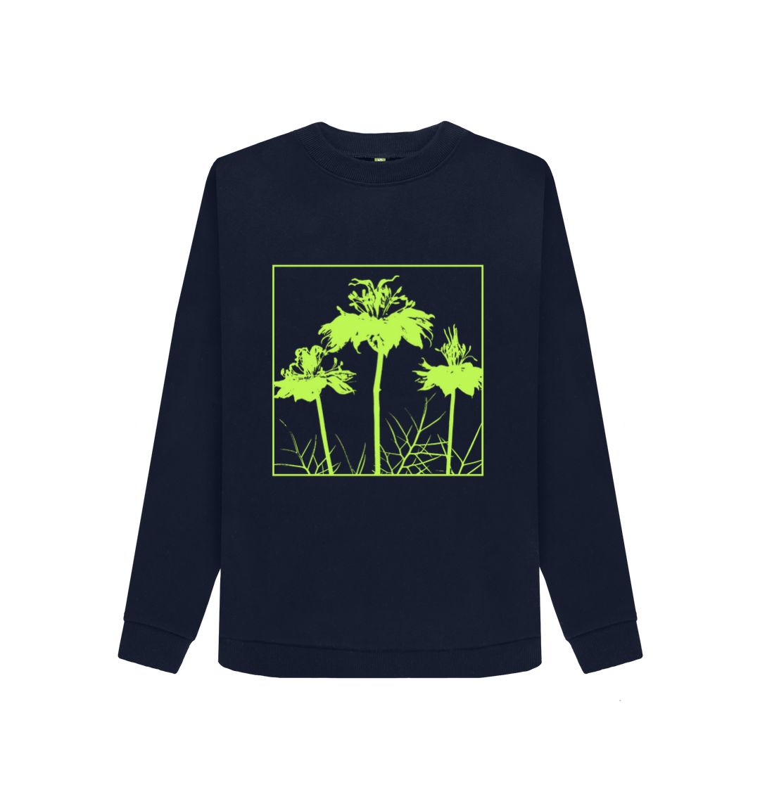 Navy Blue Green Flowers Sweatshirt