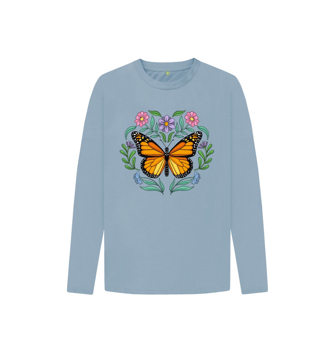 Stone Blue Flowers and Butterfly Long Sleeve Tee