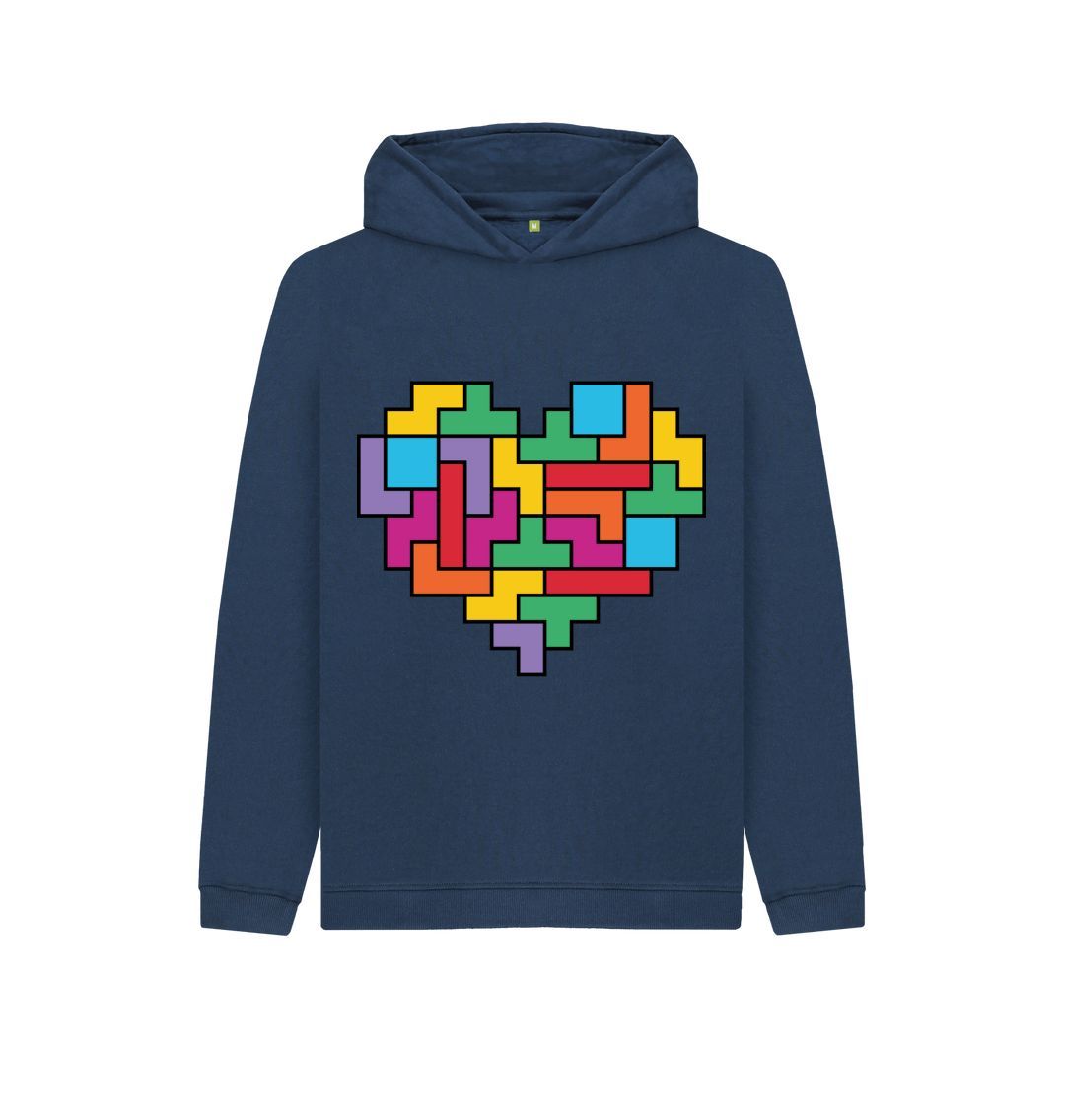 Navy Blue Tetris Heart Hoody