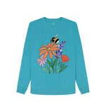 Ocean Blue Flowers  and Bee Remill Sweatshirt